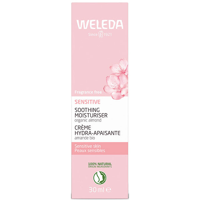 Weleda Sensitive Soothing Moisturiser with organic almond oil fragrance free in a cardboard box 
