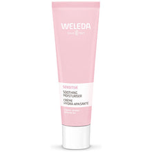 Weleda Sensitive Soothing Moisturiser in a  pink tube on a white background