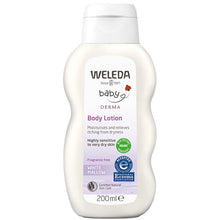 Weleda Baby White Mallow Body Lotion in a white bottle 