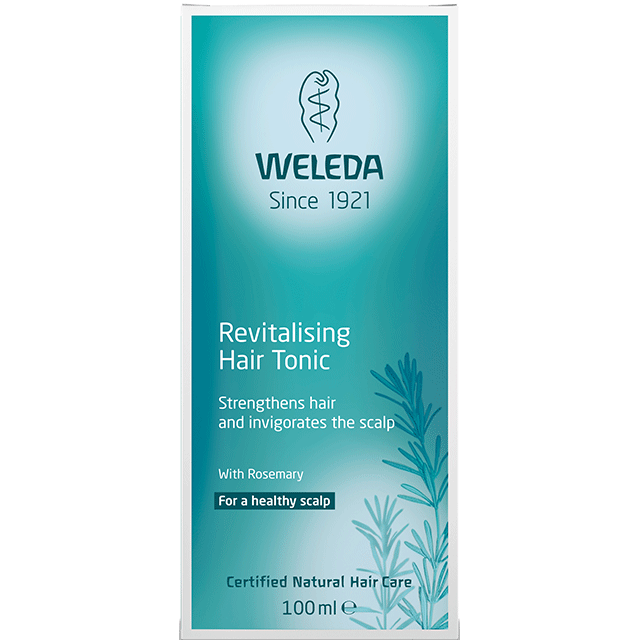 Weleda Revitalising Hair Tonic  a bottle in a box. 