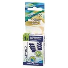 Yaweco bio-based medium nylon toothbrush heads refill packaging on a white background