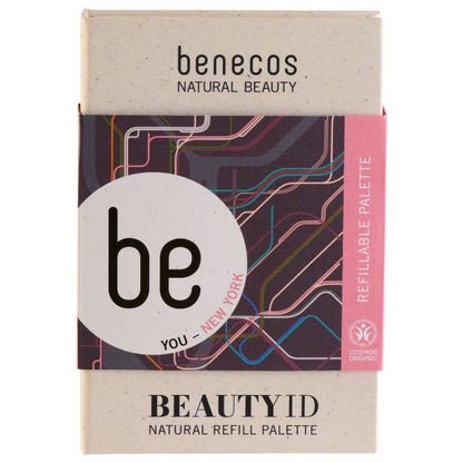 Benecos natural beauty id new york palette in a cardboard covering with colourful design on a white background