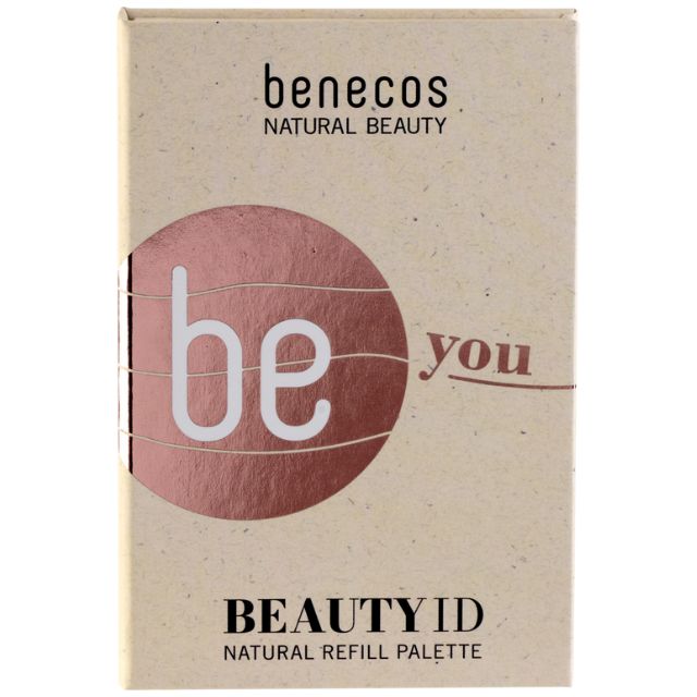 Benecos beauty id refill palette small size,  packaging in beige colour with "be you" text design.
