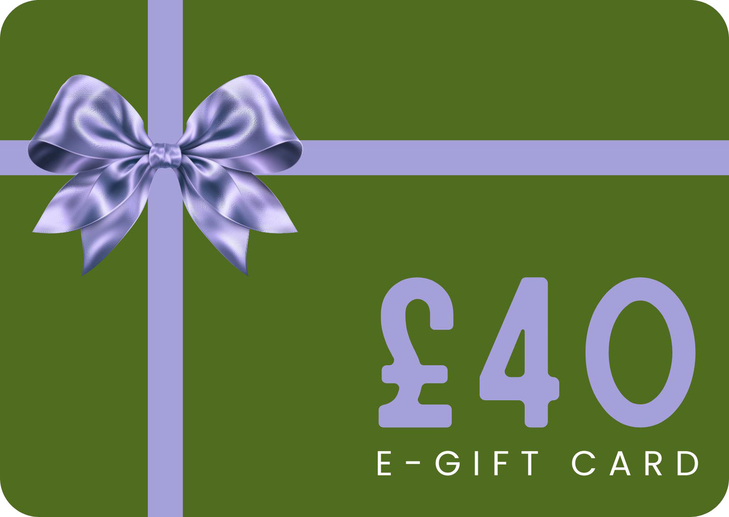 Green e-gift card with a purple bow and £40 value on a green background