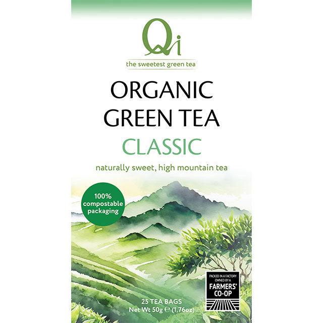 Qi Teas Organic Green Tea  25 tea bags, 50g in a box.