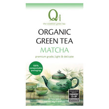 Packaging of Organic Green Tea Matcha with a teapot and cups on a white background