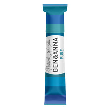 A single tube of Ben & Anna Pure Natural Lip Balm, featuring a white label with black and blue text, and a blue and teal cap, set against a plain white background.