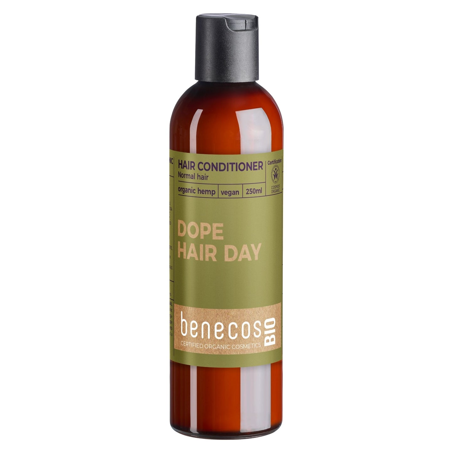 Benecos BIO hair conditioner for normal hair, organic hemp vegan in brown plastic bottle