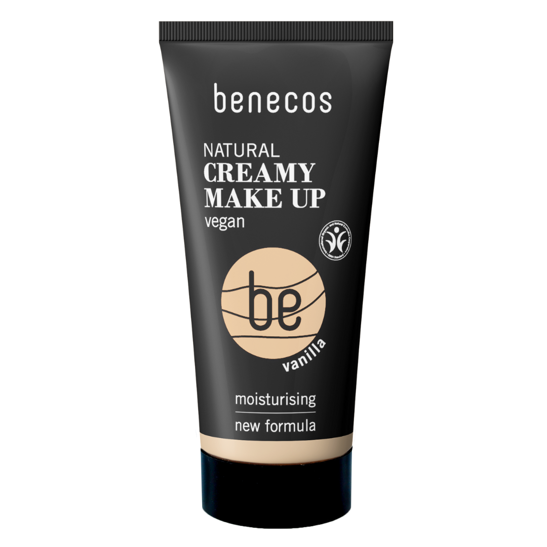 benecos natural creamy make up vegan vanilla in black tube.