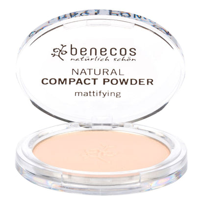 Benecos natural compact powder mattifying fair in clear compact case