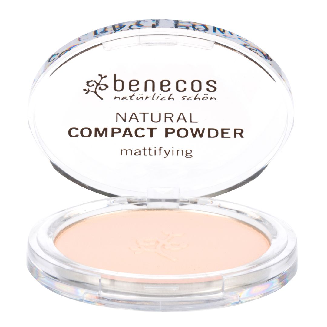 Benecos natural compact powder mattifying porcelain in clear compact case