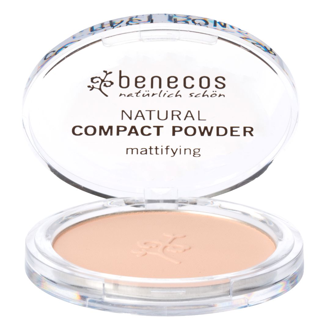 Benecos natural compact powder mattifying sand in clear compact case