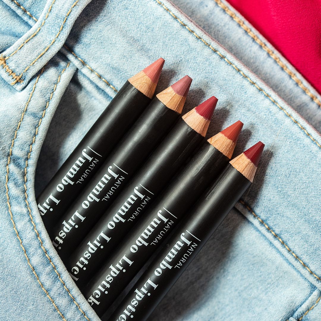 Five different shade of Benecos natural jumbo lipstick pencil.