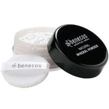 benecos natural mineral powder translucent, loose powder with the powder puff.