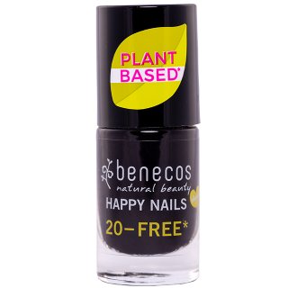 Benecos plant based nail polish licorice is a black shade with a touch of purple tone.