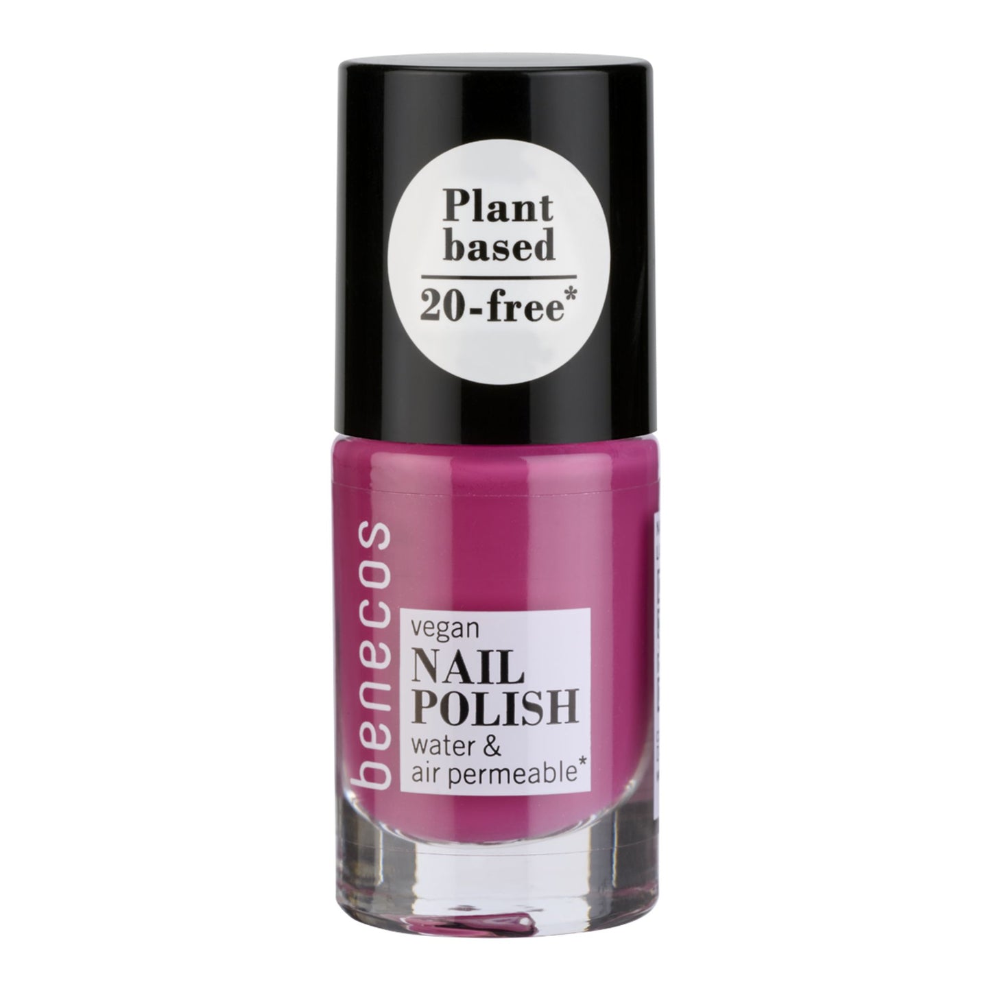 plum colour nail polish bottle with black cap on a white background