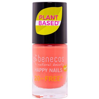 Benecos plant based nail polish peach sorbet in warm pink shade.
