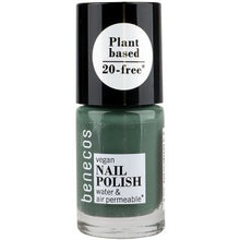 Benecos plant based nail polish sage green is a dusky grey green shade. on a white background 