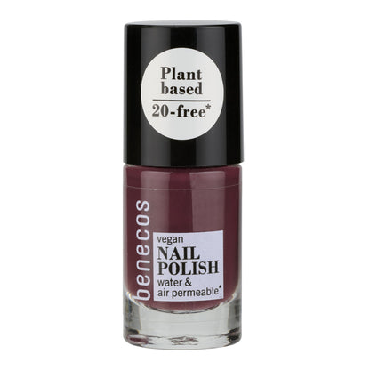 Benecos vegan nail polish bottle with black cap on a white background