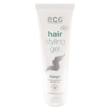 Tube of eco cosmetics hair styling gel on a white background
