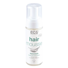 Hair mousse bottle with eco cosmetics branding on a white background