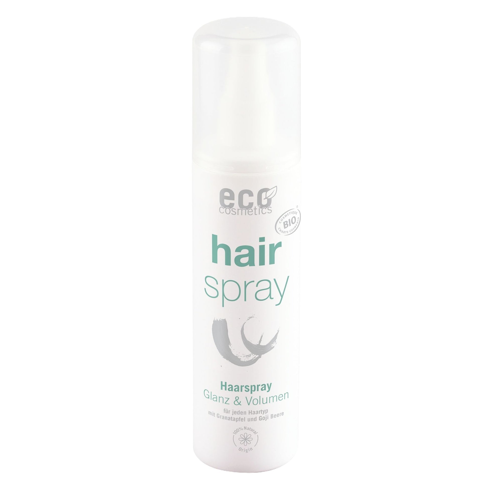 Hair spray bottle with 'eco' branding on a white background