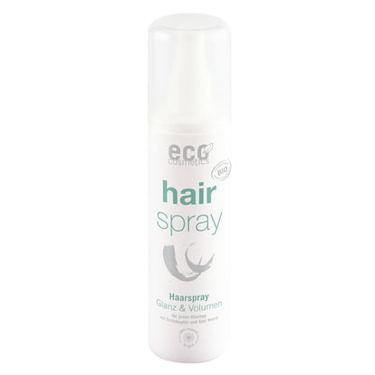 Hair spray bottle with 'eco' branding on a white background