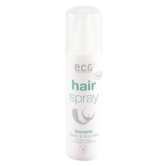 Hair spray bottle with 'eco' branding on a white background