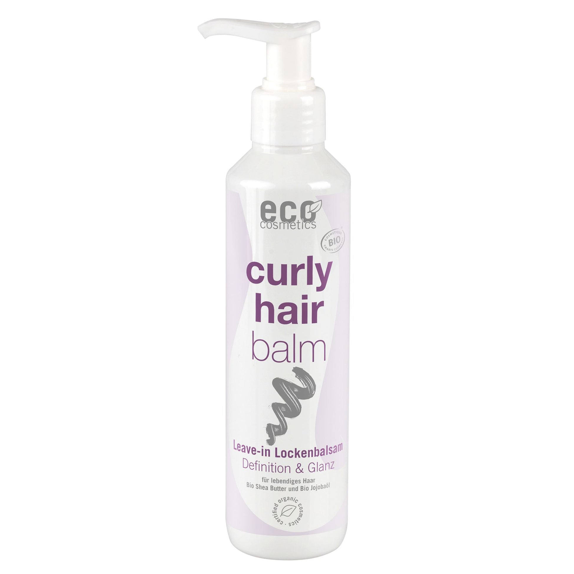 Eco Cosmetics curly hair balm bottle on a white background