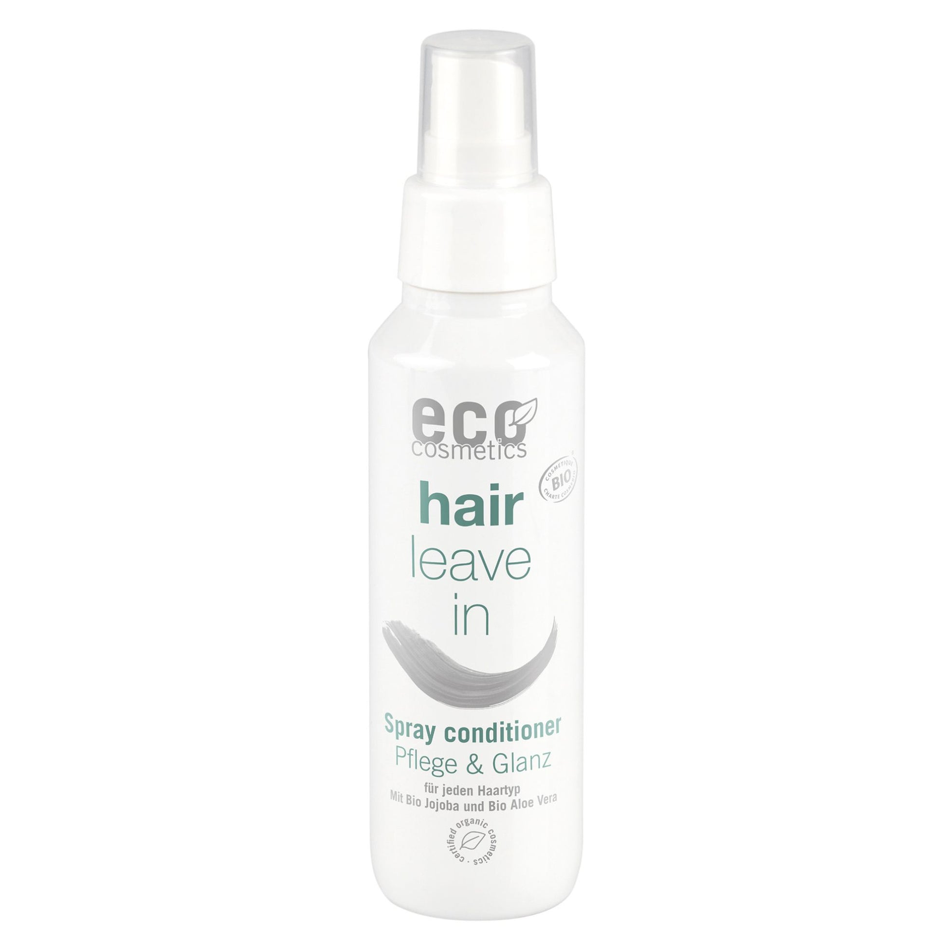 Eco Cosmetics hair leave-in spray conditioner bottle on a white background