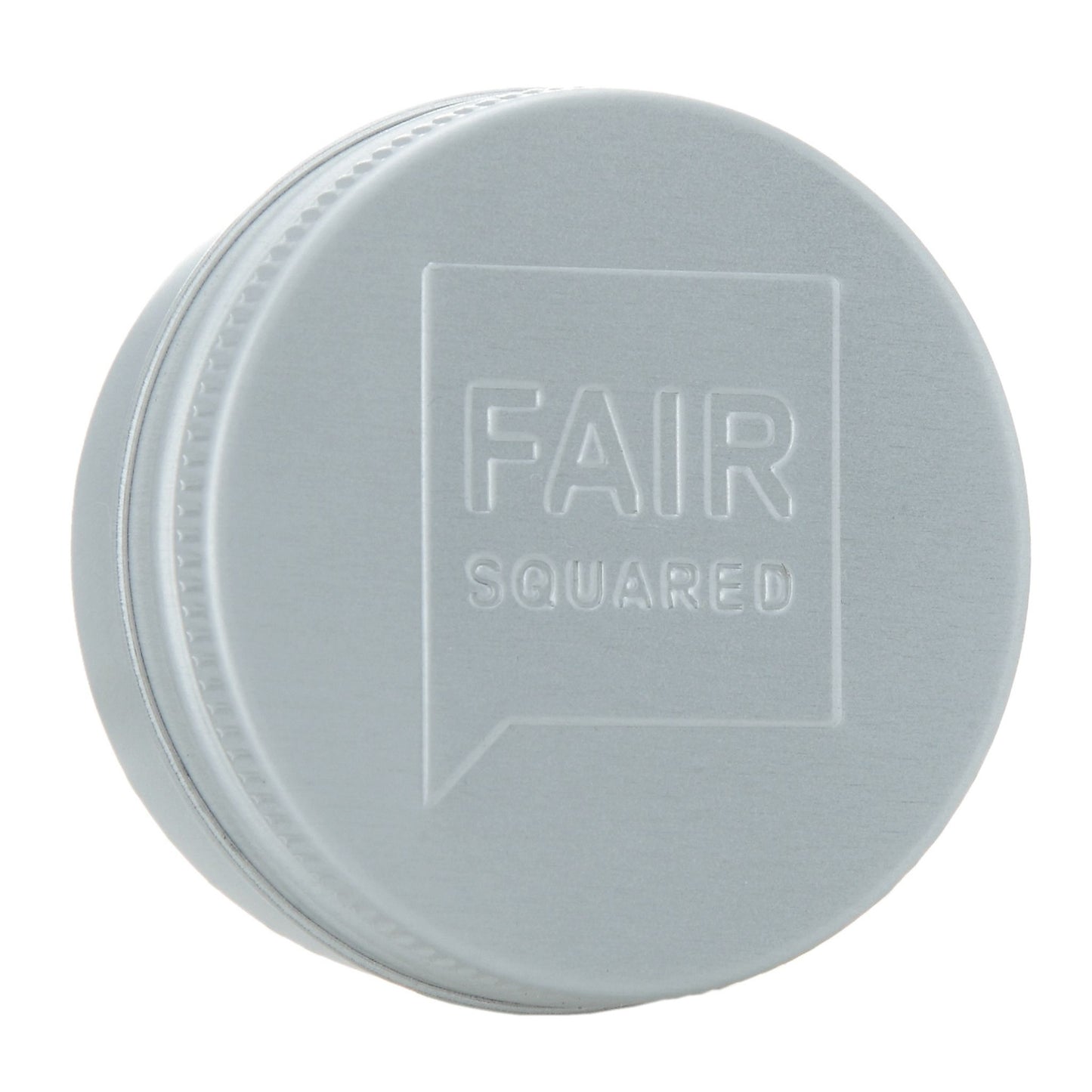 Fair Squared silver tin on white background