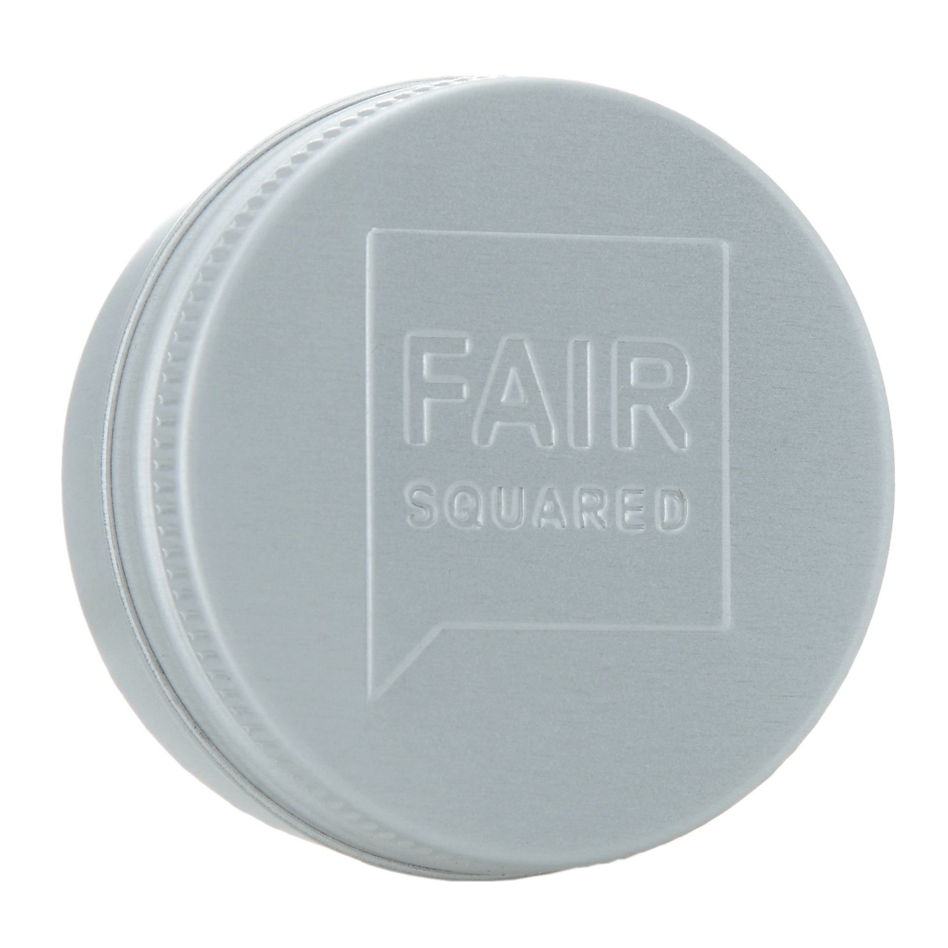 Fair Squared silver tin on white background
