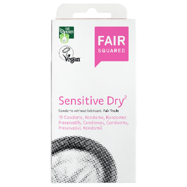 Fair Squared Sensitive Dry Condoms in a cardboard box 