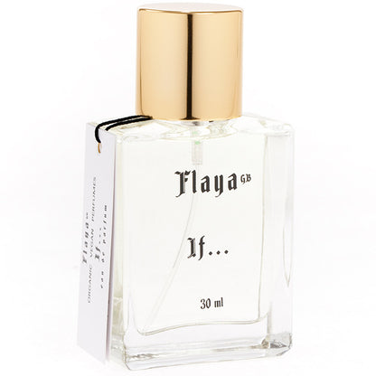 Falya Eau De Parfume If... 30ml  is in a square clear glass spray bottle with a gold coloured lid.