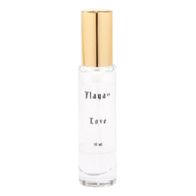 Flaya GB Love perfume featuring a 10 ml glass bottle with a shiny gold cap, on a white background.