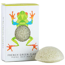 Konjac Sponge with French Green Clay in a box with an image of a frog. 