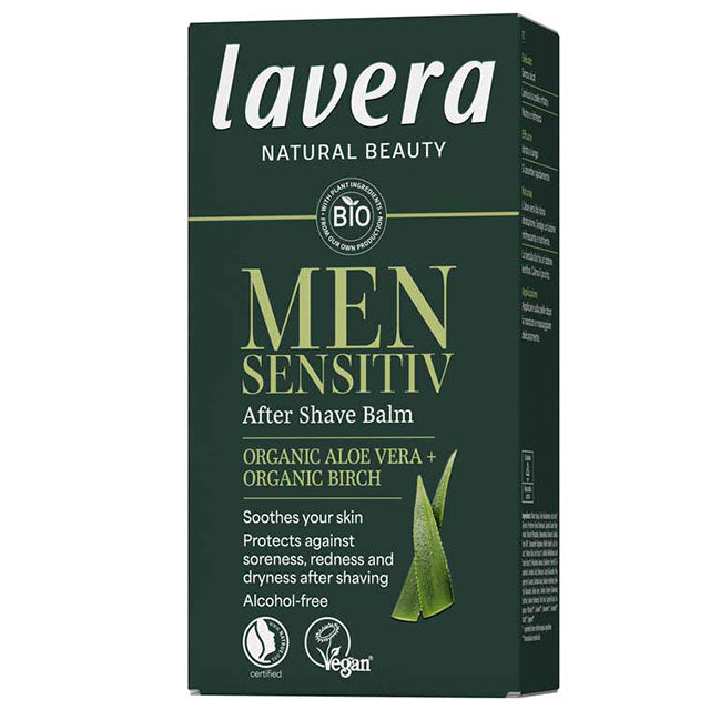 Lavera Men Sensitive After Shave Balm in a green box on a white background.