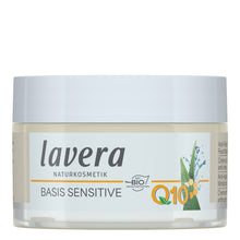 Lavera Basis Sensitive Q10 cream jar on a white background