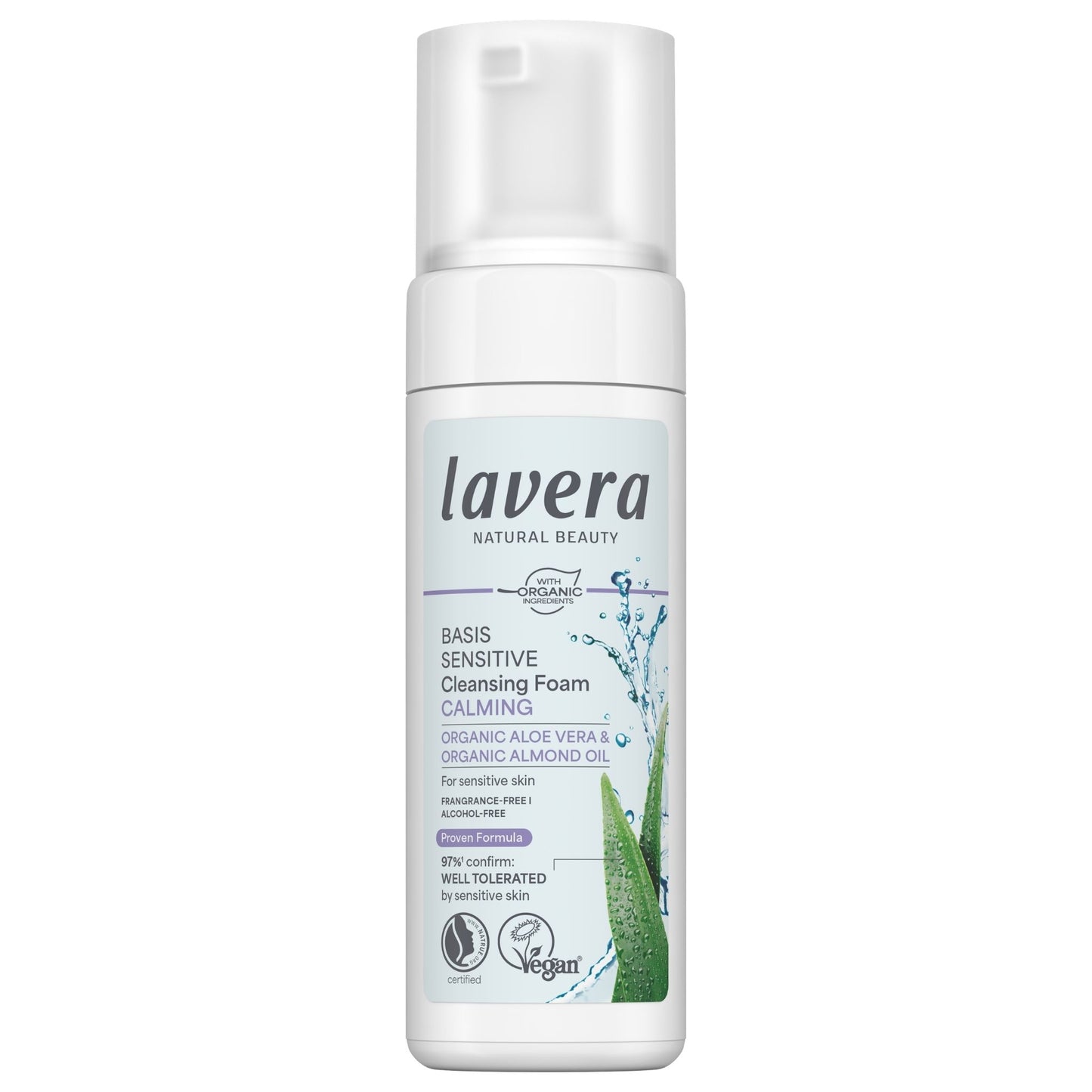 Lavera Basis Sensitive Cleansing Foam bottle on a white background