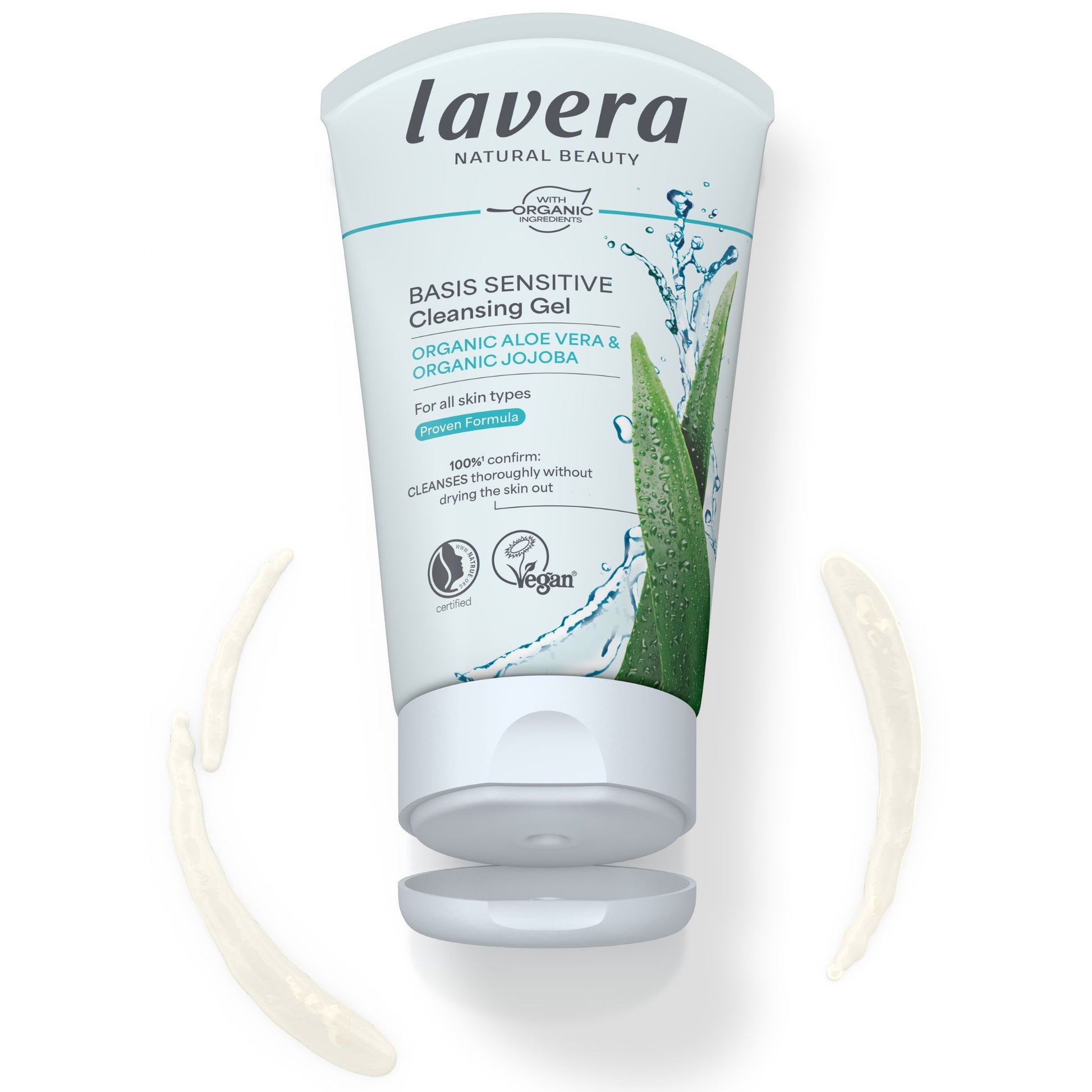 Lavera Basis Sensitive Cleansing Gel tube on a white background