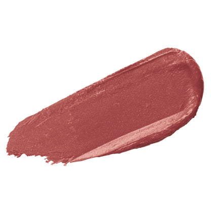 A textured swipe of a dusty rose sunrise rose cosmetic multi balm on a solid white background.