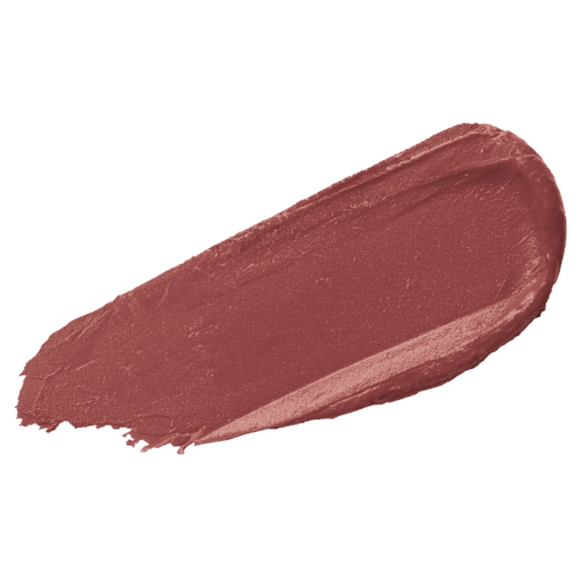 A textured swipe of a dusty rose "sunset rose" cosmetic cream or lipstick on a solid white background.