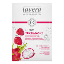 Lavera Illuminating Sheet Mask with Organic Dragon Fruit and Organic Raspberry on a white background