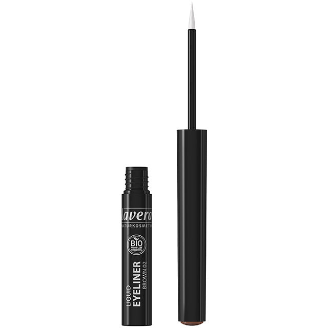 Lavera Liquid Eyeliner Brown has a precision brush and comes in a black bottle 