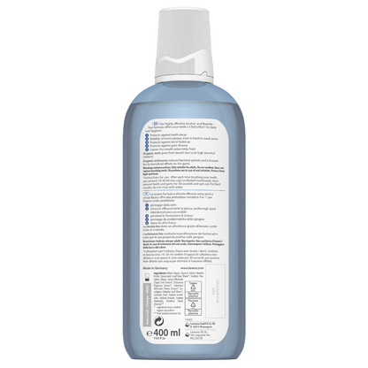Showing the label on the back of the Lavera Mouthwash Complete Care Bottle