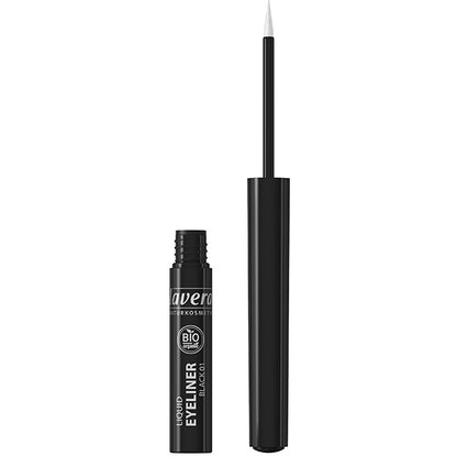 lavera Natural Liquid Eyelinr Black 01 has a precision brush and is in a black bottle. 