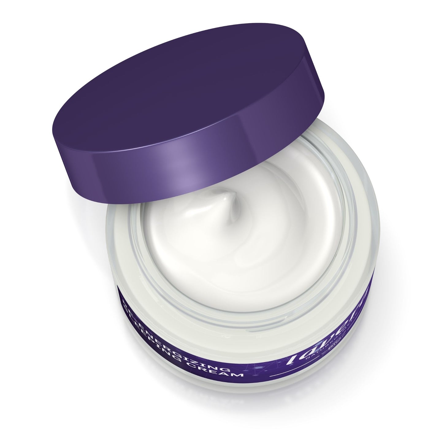 Lavera Re-Energising Sleeping Cream jar open with white cream on a white background.