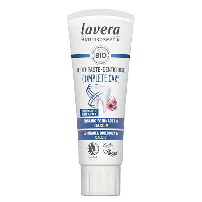 Lavera Complete Care Toothpaste with Organic Echinacea and Calcium. Fluoride Free. Certifed Vegan by the Vegan Society, Certified by NaTrue 