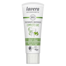 lavera Complete Care Toothpaste with Organic Mint and Sodium Fluroride. Certified Vegan by the Vegan Society and Certified by Natrue 
