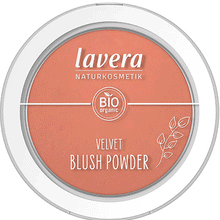 Lavera Velvet Blush Powder Rosy Peach 01 is in a compact case